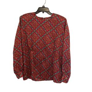 Womens WORTHINGTON Vintage Blouse w/‎ Shoulder Pads sz 14 Red Black Gold